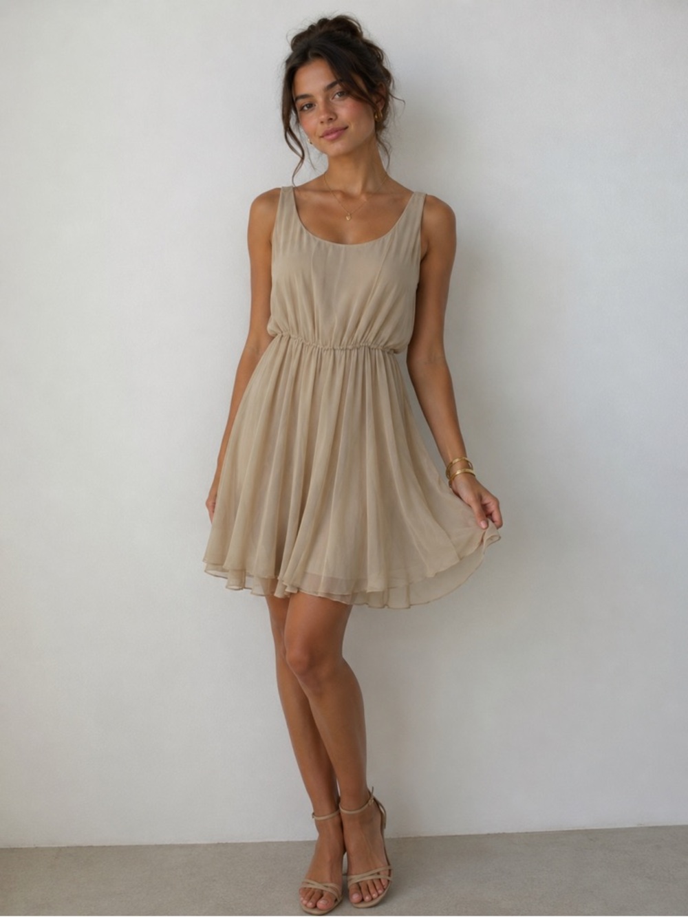 Alice + Olivia Beige Chiffon Mini Dress